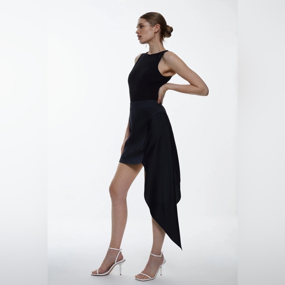 Karen Millen Satin Back Crepe Side Drape Mini Skirt size 12 NWT
